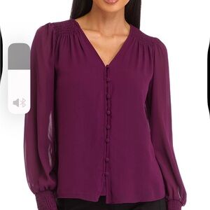 Vince Camuto Petite
Smocked V-Neck Top  
Color: Pickled Beet
